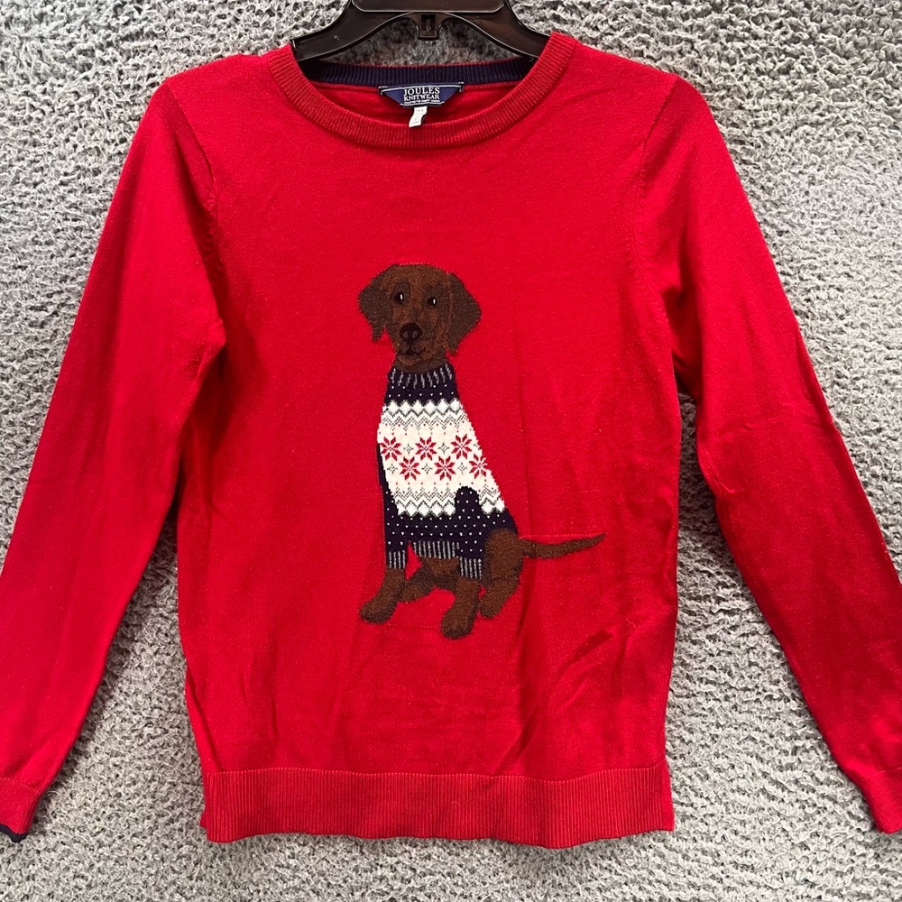 Joulesβ Miranda Knitwear Jumper Sweater Womens Sz 2 Labrador Dog Red Americana